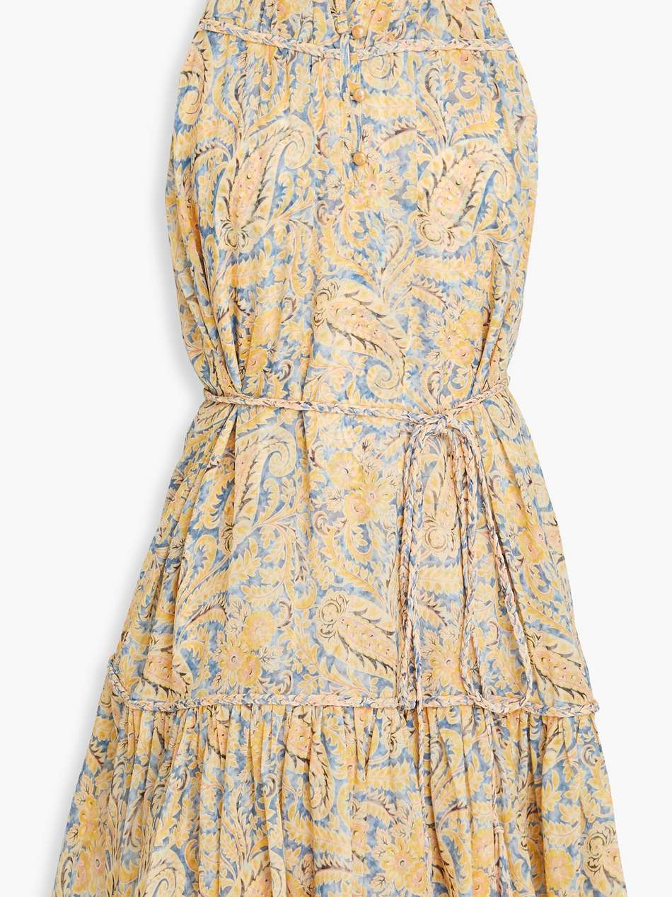 dria ruffled paisley-print silk crepe de chine mini dress
