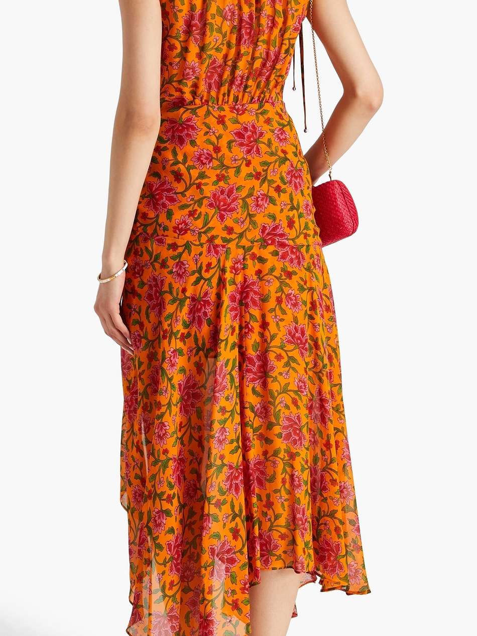 dovima ruched wrap-effect floral-print silk-chiffon maxi dress