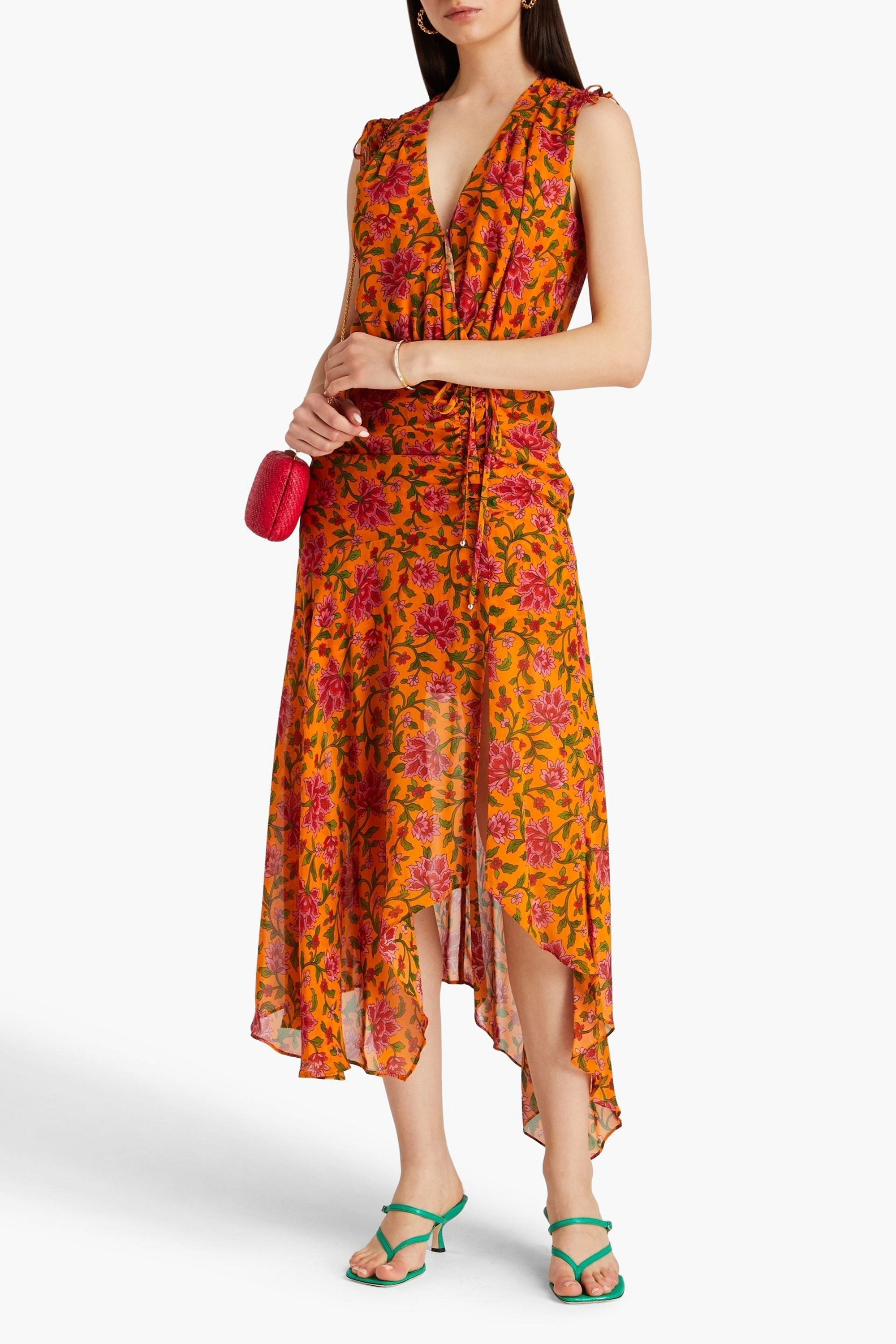 Veronica Beard Dovima ruched wrap-effect floral-print silk-chiffon maxi dress
