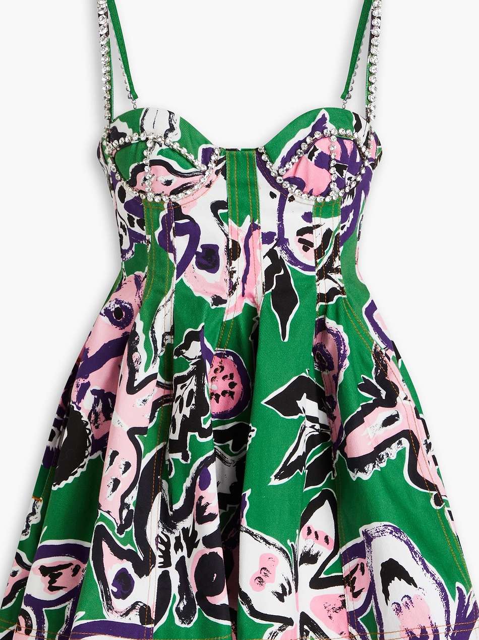 pleated floral-print cotton-twill mini dress
