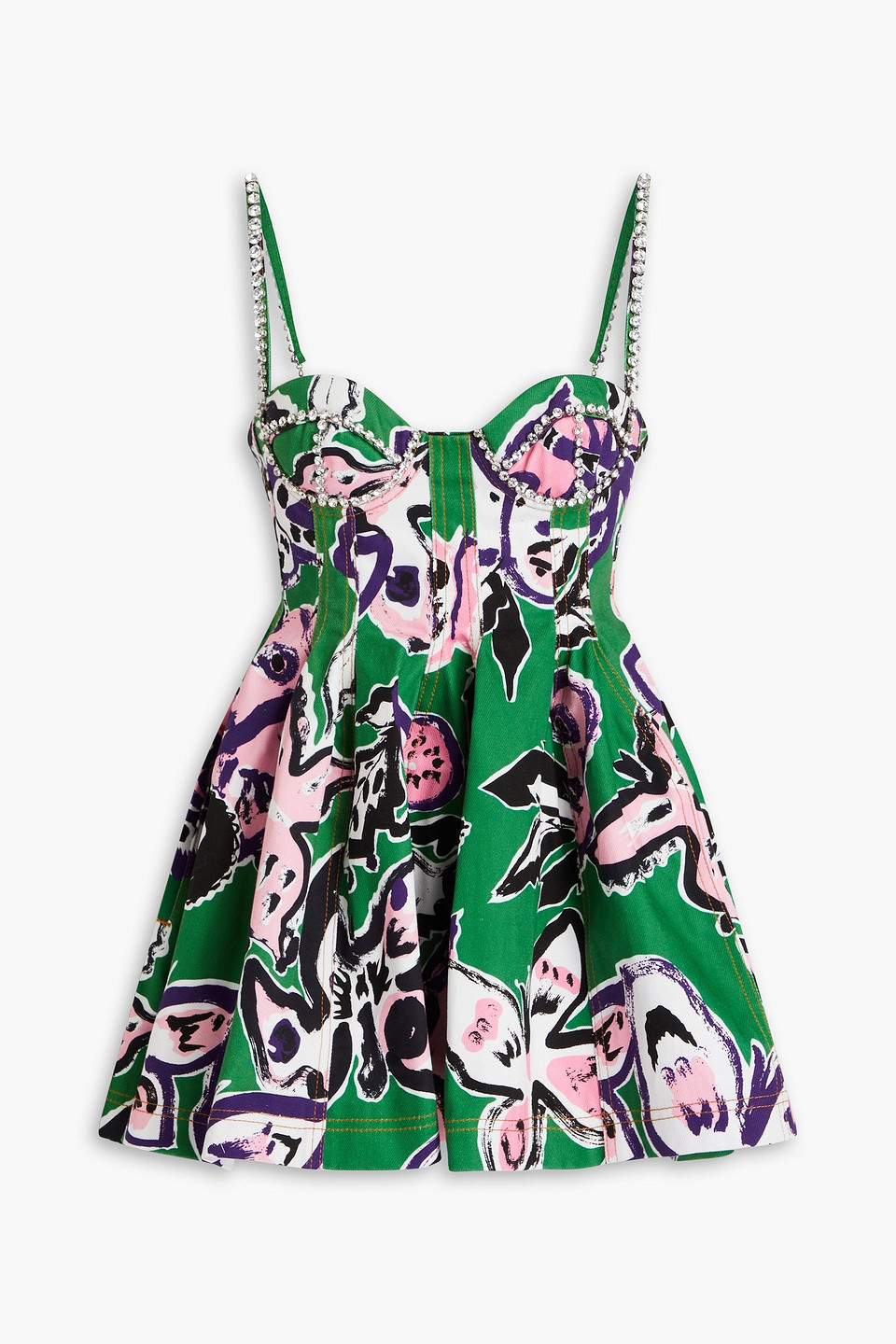 AREA PLEATED FLORAL-PRINT COTTON-TWILL MINI DRESS