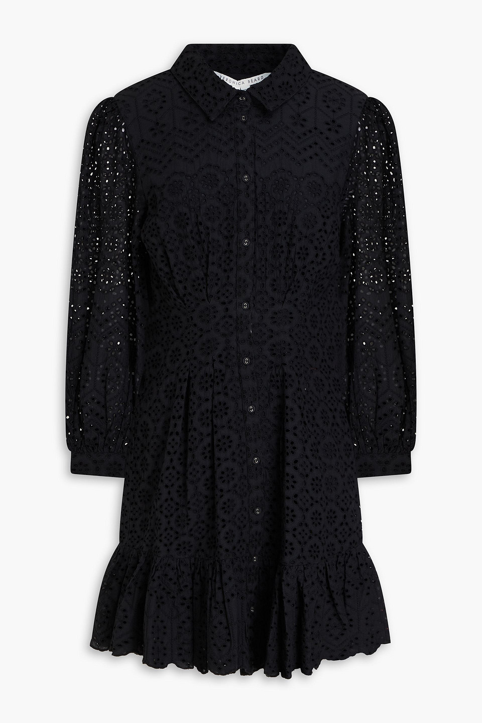 Veronica Beard Kylan Pleated Broderie Anglaise Cotton Mini Shirt Dress In Black
