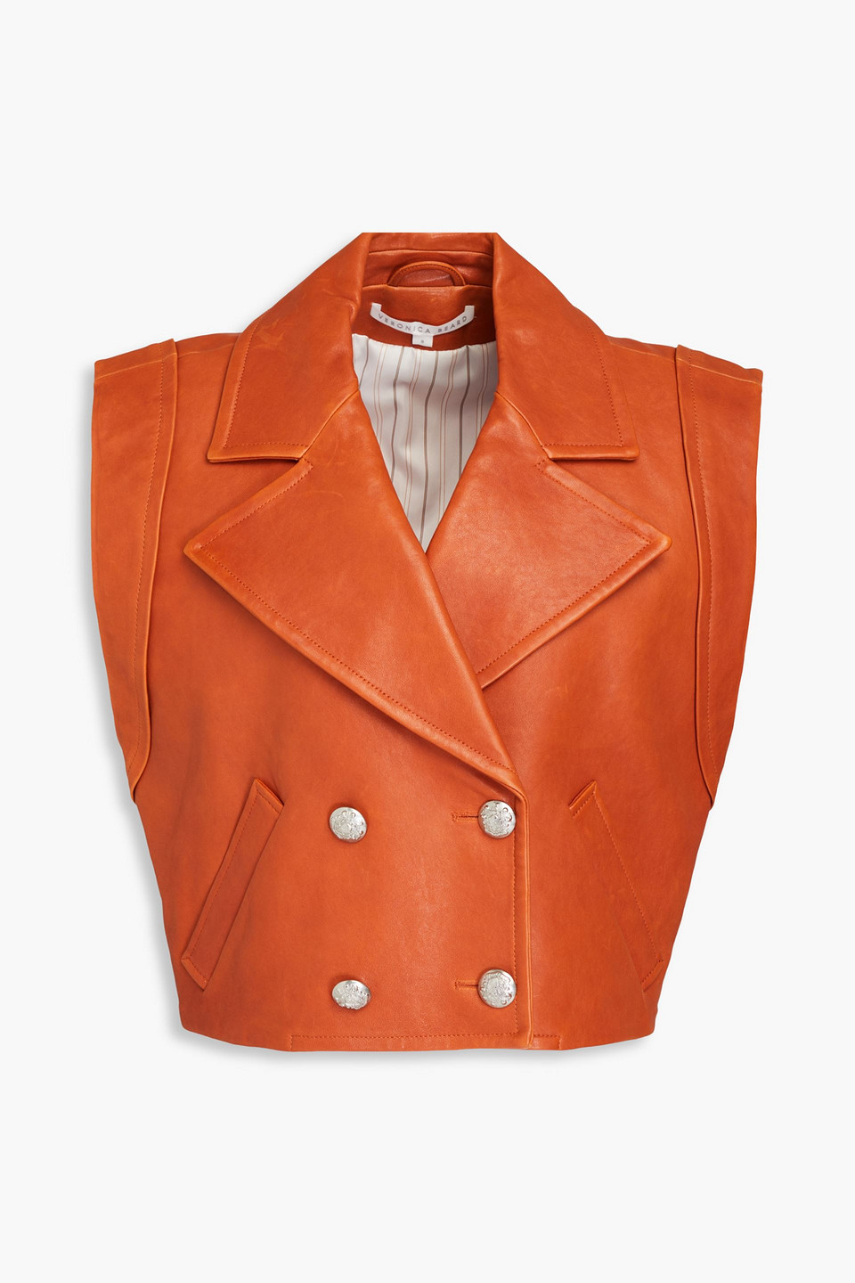 Veronica Beard Rixey Double-breasted Leather Waistcoat In Tan