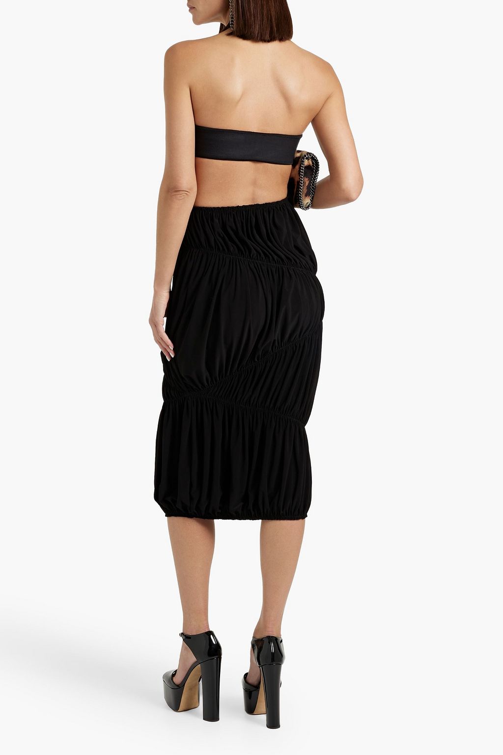 NORMA KAMALI Ruched stretch-jersey midi skirt