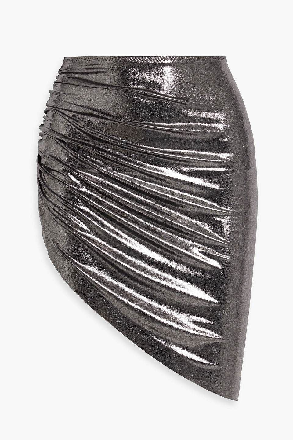 Norma Kamali Diana Draped Stretch-lamé Mini Skirt In Gunmetal
