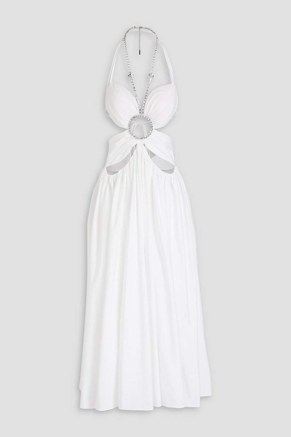 Area Ruched Embellished Cotton-poplin Midi Dress In White