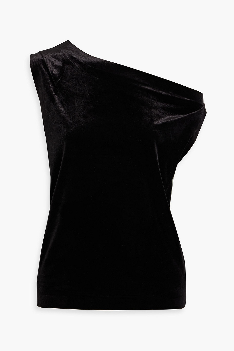 Shop Norma Kamali One-shoulder Stretch-velvet Top In Black