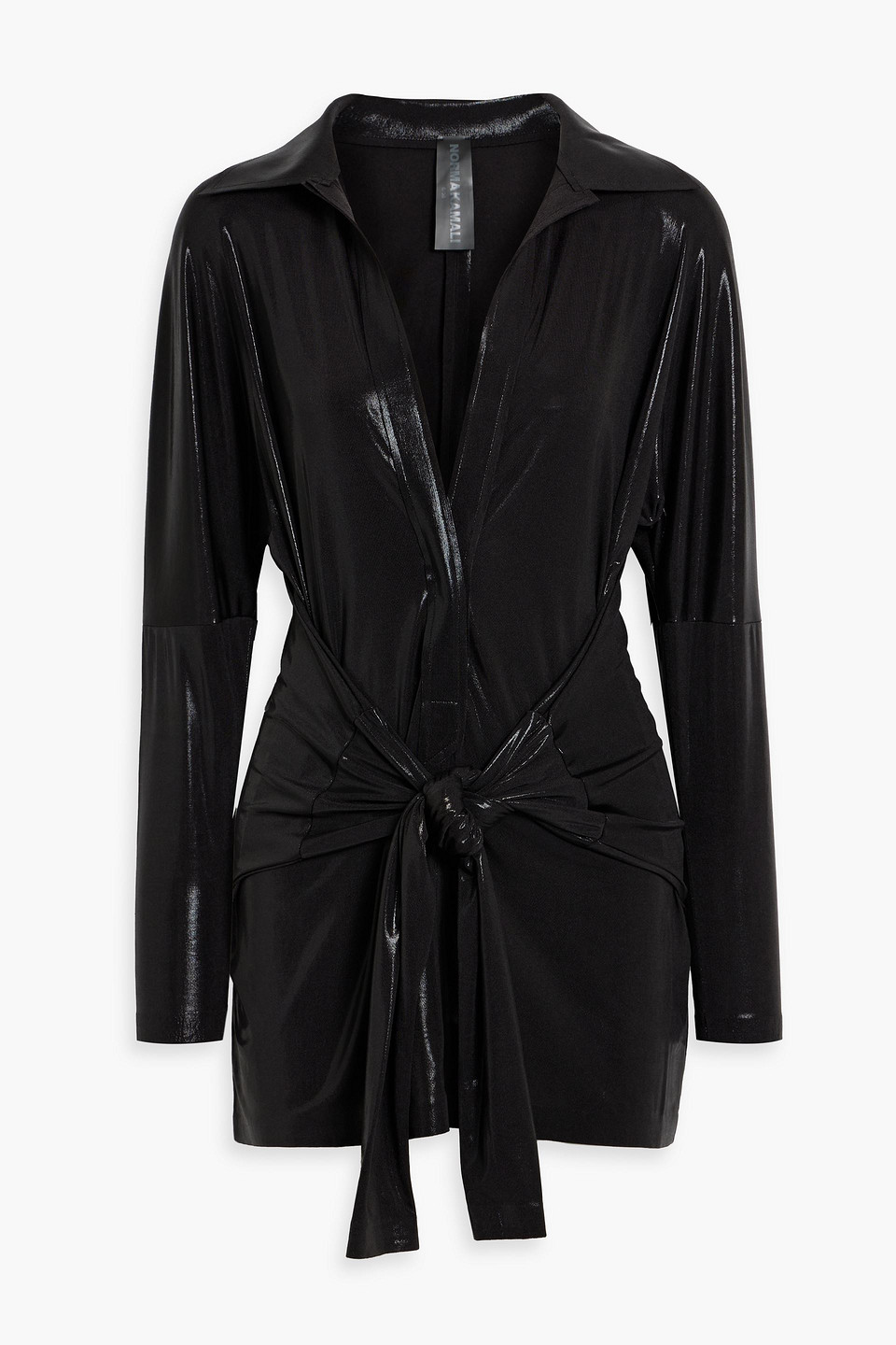 Norma Kamali Tyy Belted Coated Stretch-jersey Mini Dress In Black | ModeSens