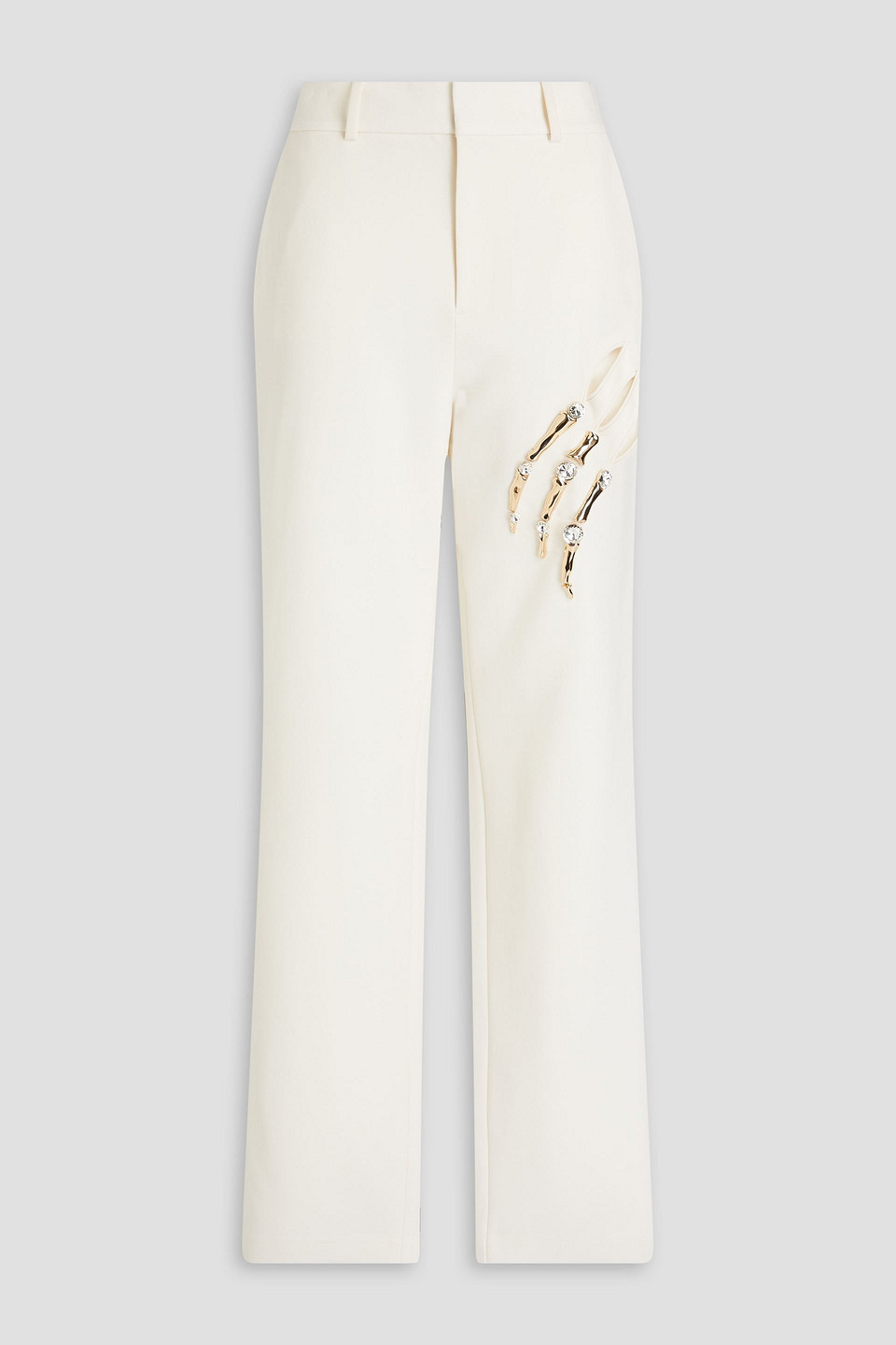 Area Claw Embellished Cutout Crepe Tapered Pants In Cream