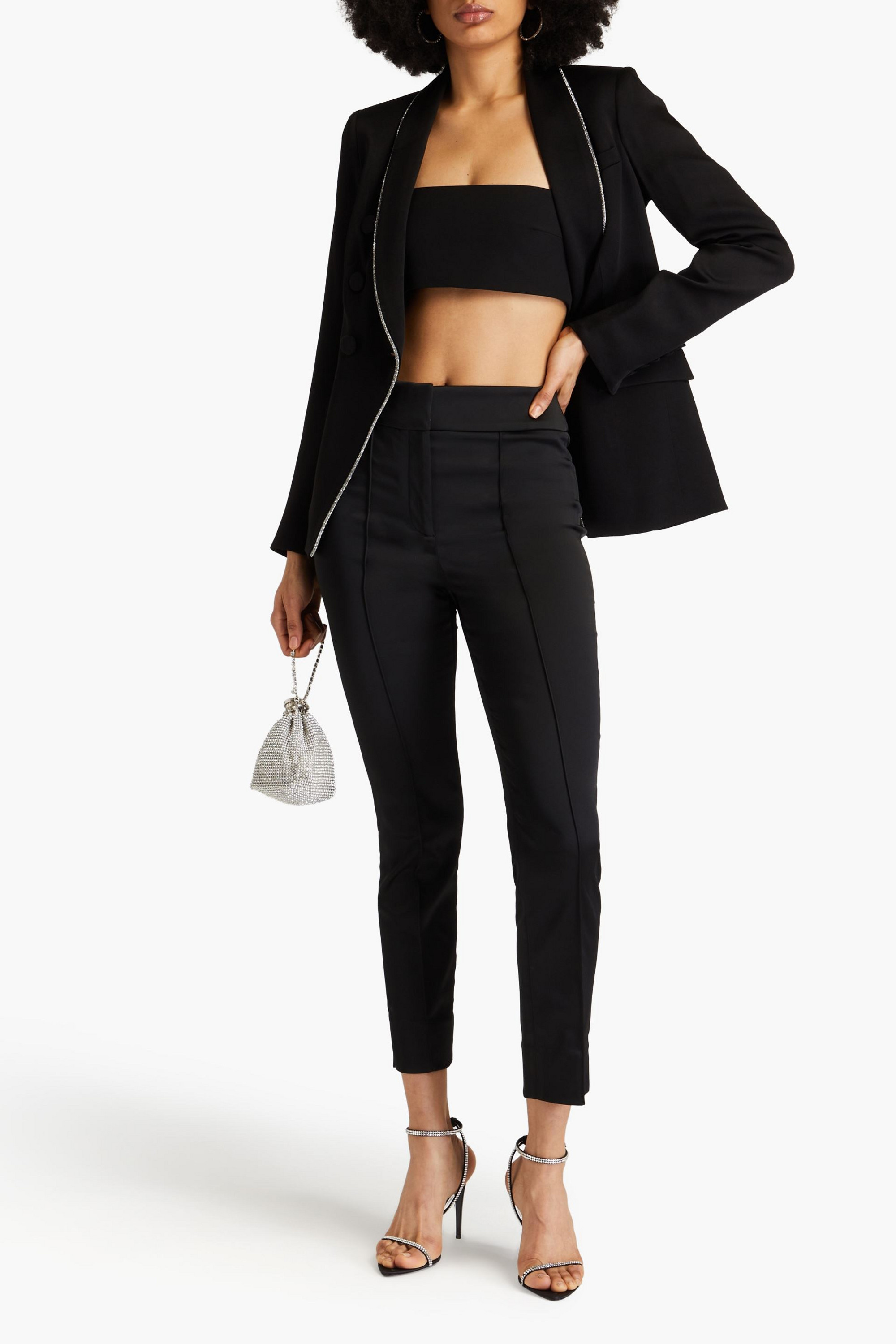 Veronica Beard Lago cropped stretch-satin slim-leg pants