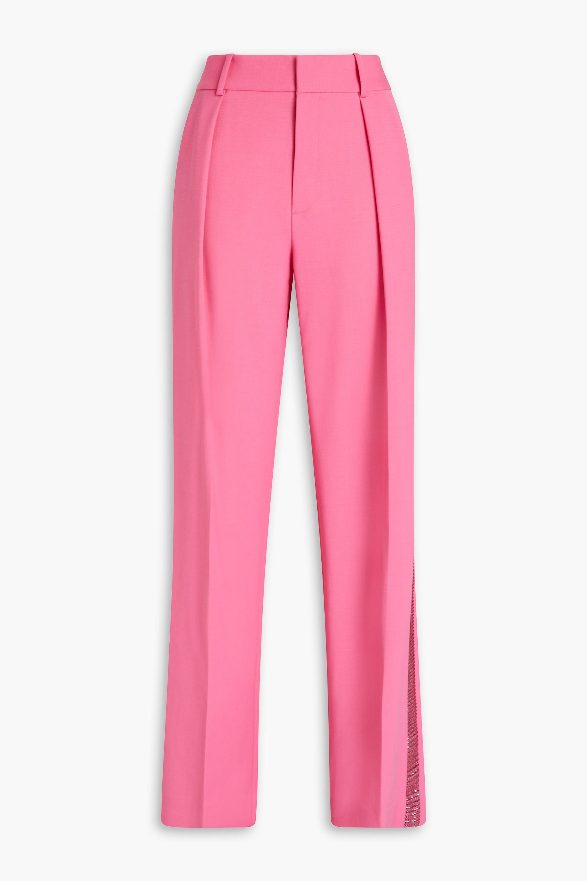 Area Crystal-embellished pleated wool-blend straight-leg pants thumbnail