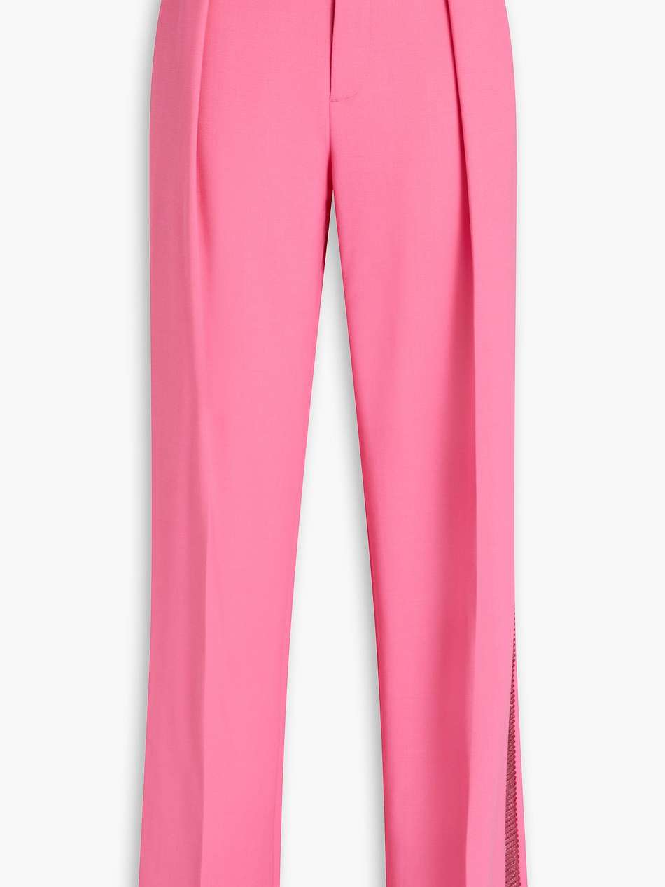 crystal-embellished pleated wool-blend straight-leg pants