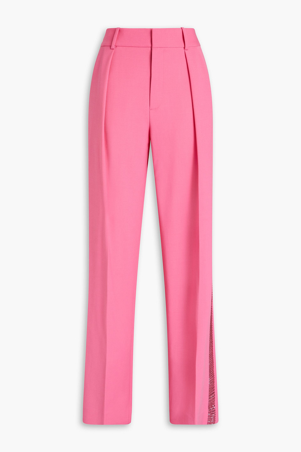 Area Crystal-embellished Pleated Wool-blend Straight-leg Pants In Pink
