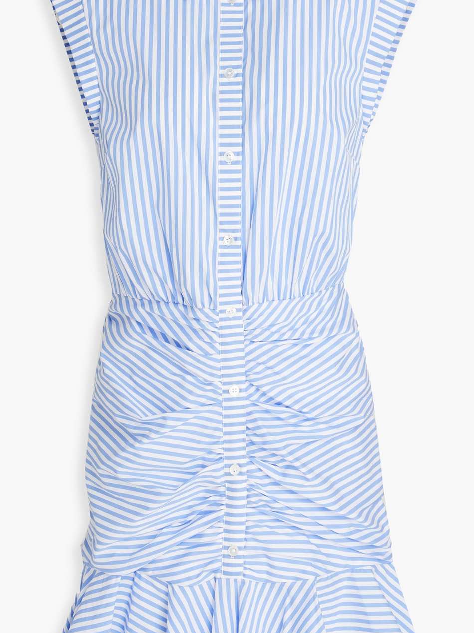 bell ruched striped cotton-blend poplin mini shirt dress