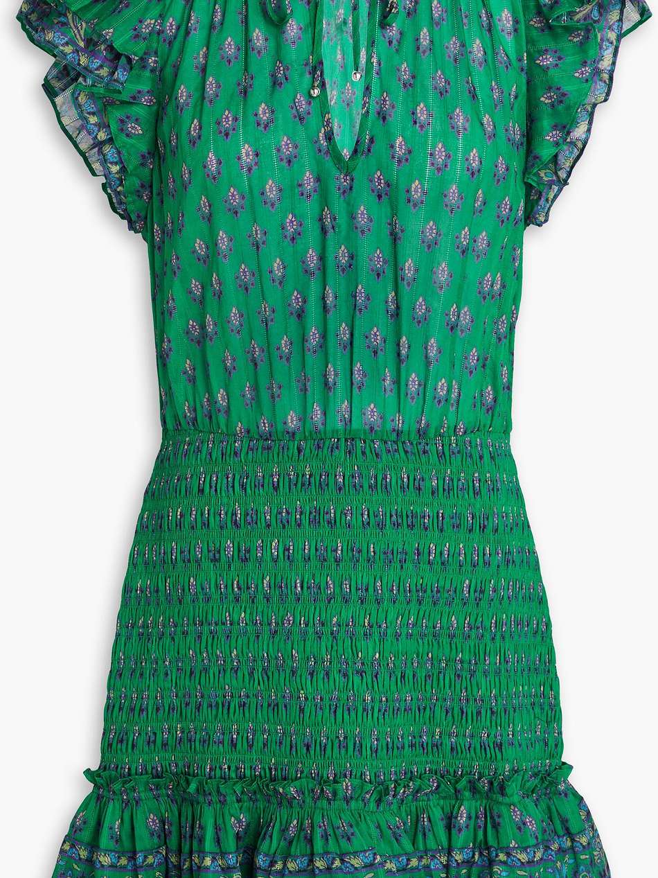 brindle ruffled printed cotton-jacquard mini dress