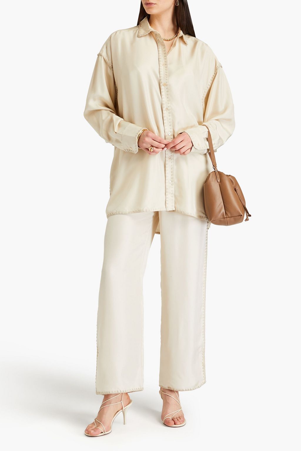 TOTEME Embroidered silk-satin shirt