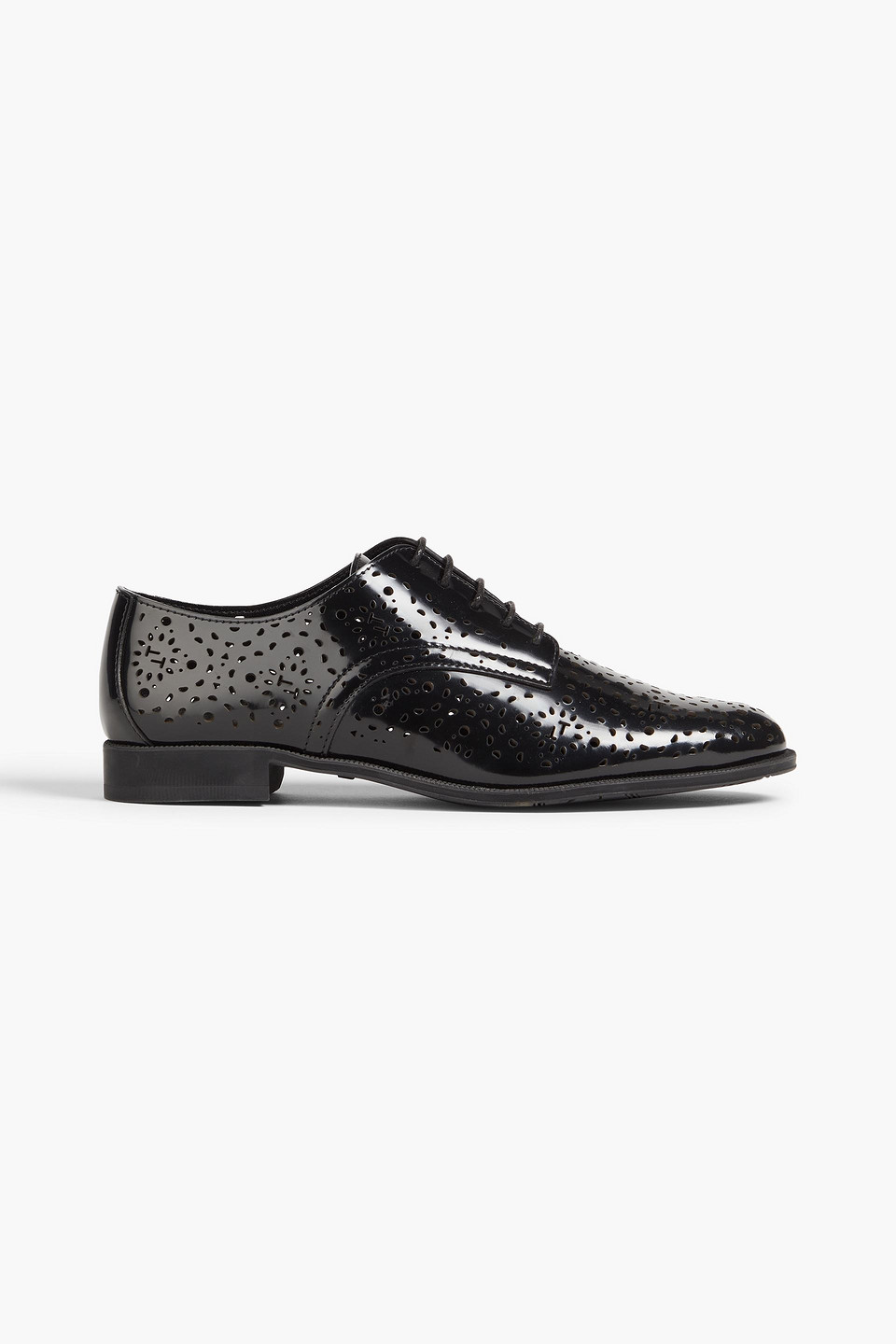 Tod's Laser-cut Glossed-leather Brogues In Black