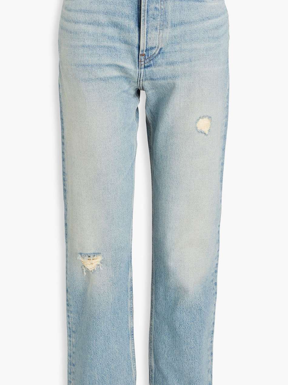 distressed high-rise straight-leg jeans