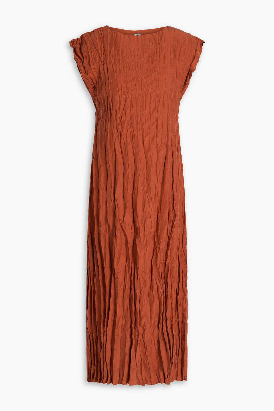 Totême Crinkled Cap Sleeve Habutai Silk Midi Dress In Brick