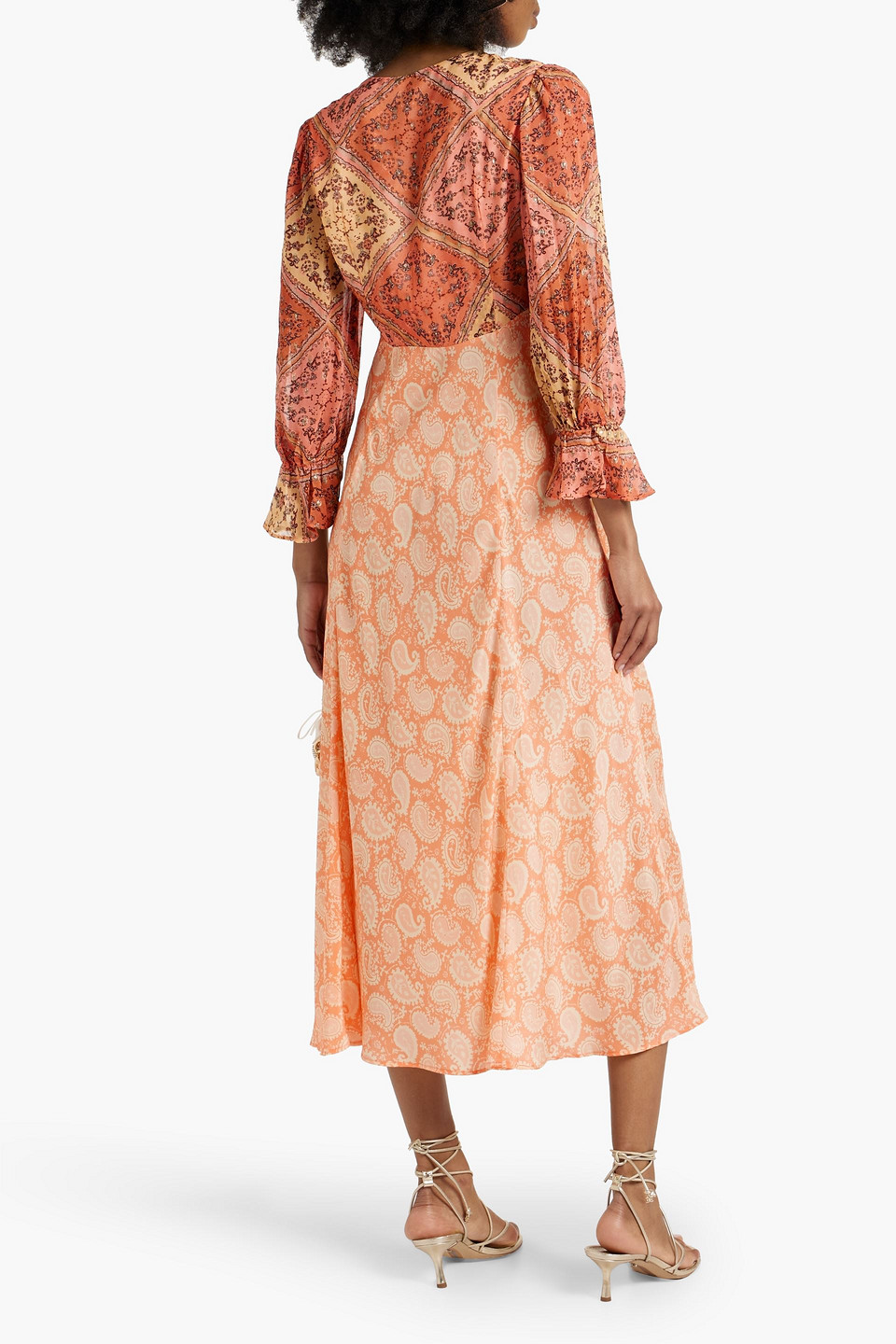 Shop Rixo London Aoife Paisley-print Fil Coupé Chiffon And Satin-crepe Midi Dress In Orange