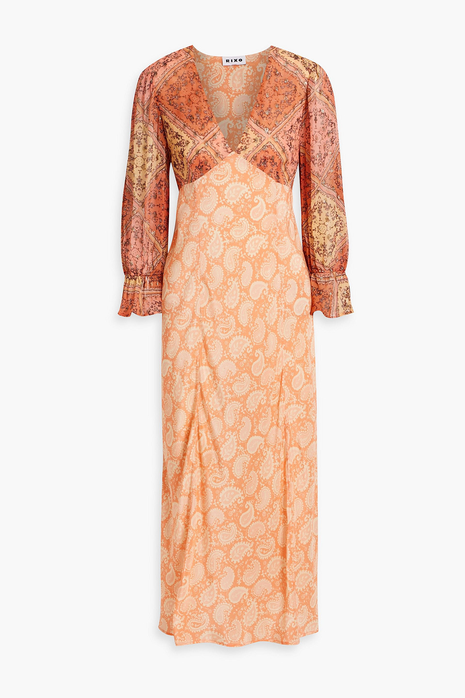 Rixo London Aoife Paisley-printed Silk Dress In Orange