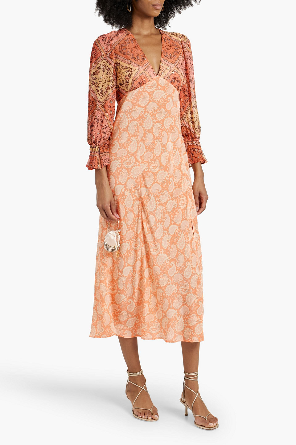 Shop Rixo London Aoife Paisley-print Fil Coupé Chiffon And Satin-crepe Midi Dress In Orange