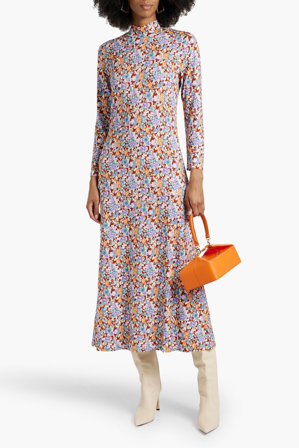RIXO Elise floral-print jersey turtleneck midi dress