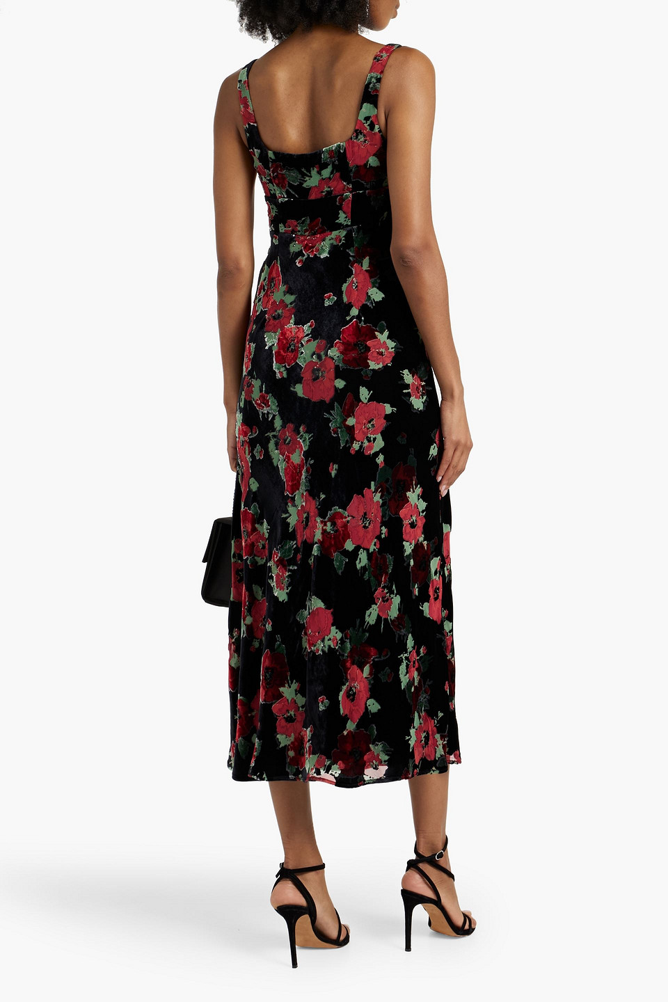 Shop Rixo London Benedict Floral-print Devoré-velvet Midi Dress In Black