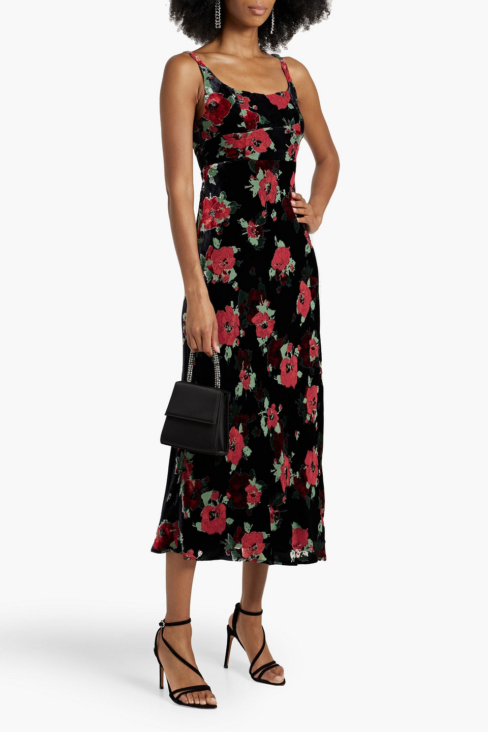 Shop Rixo London Benedict Floral-print Devoré-velvet Midi Dress In Black