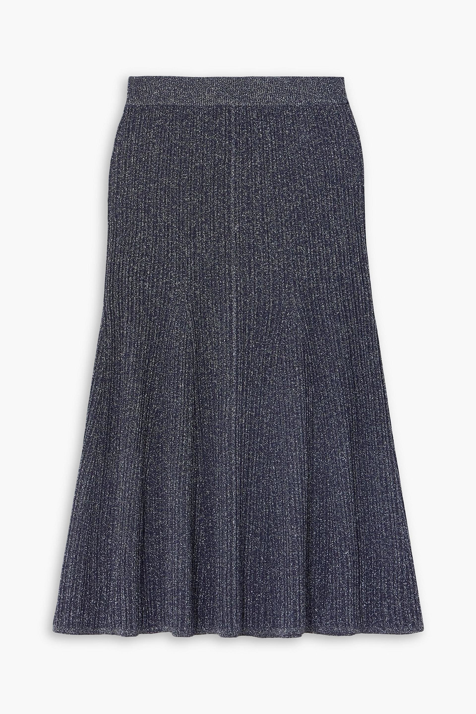 Joseph Pleated Lurex Midi Skirt In Blue