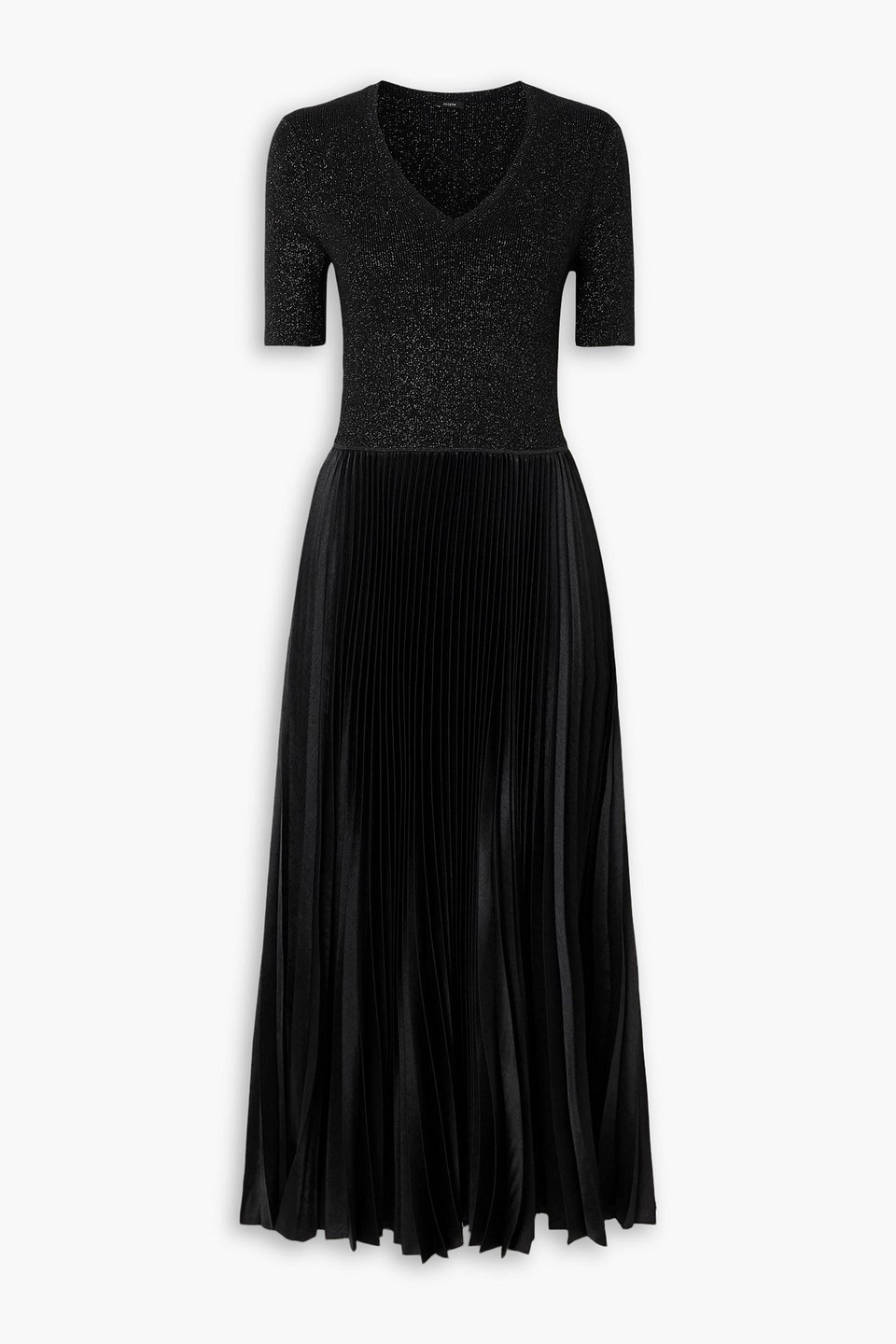 joseph - domat metallic merino wool-blend and pleated satin dress - black - l