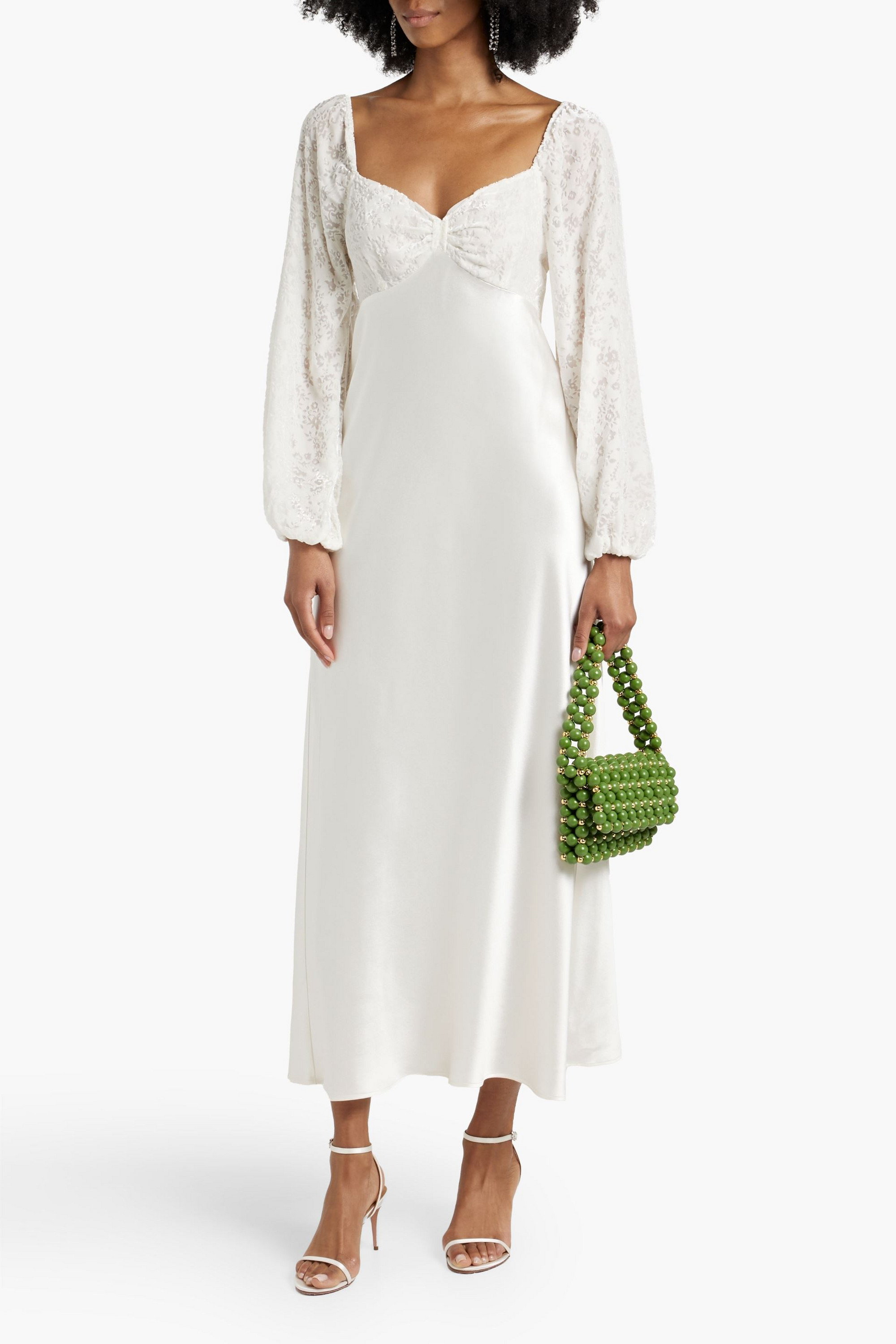 RIXO Gio velvet-paneled silk-satin midi dress