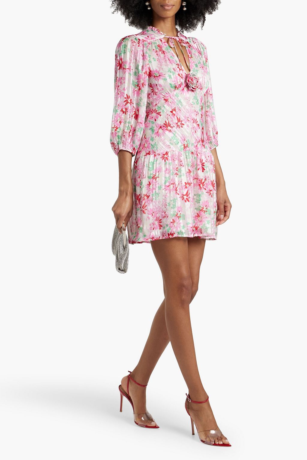 RIXO Devi metallic floral-print silk-blend jacquard mini dress