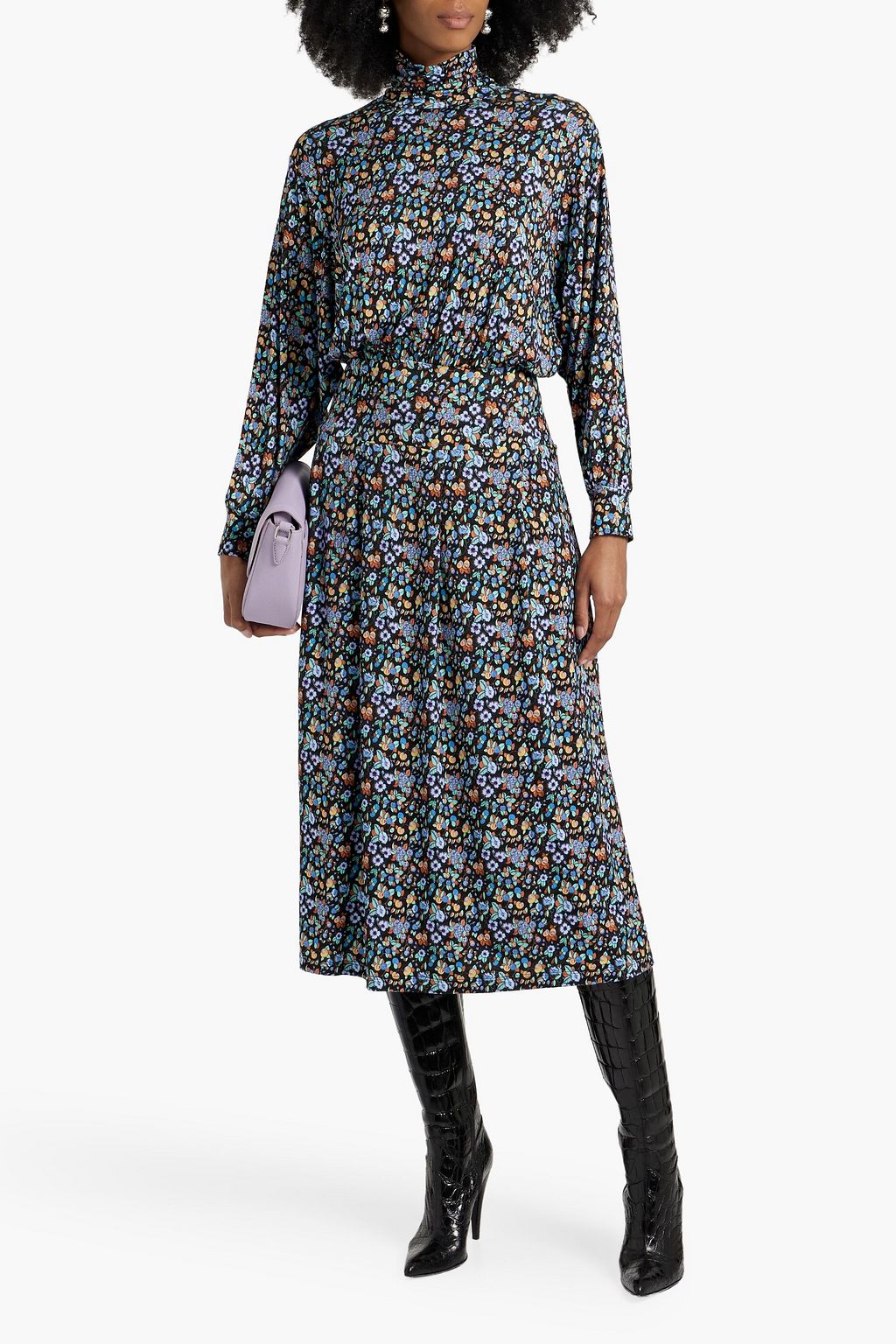 RIXO Marina floral-print jersey turtleneck midi dress