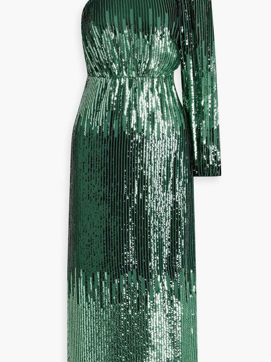 bradshaw one-sleeve sequined tulle midi dress