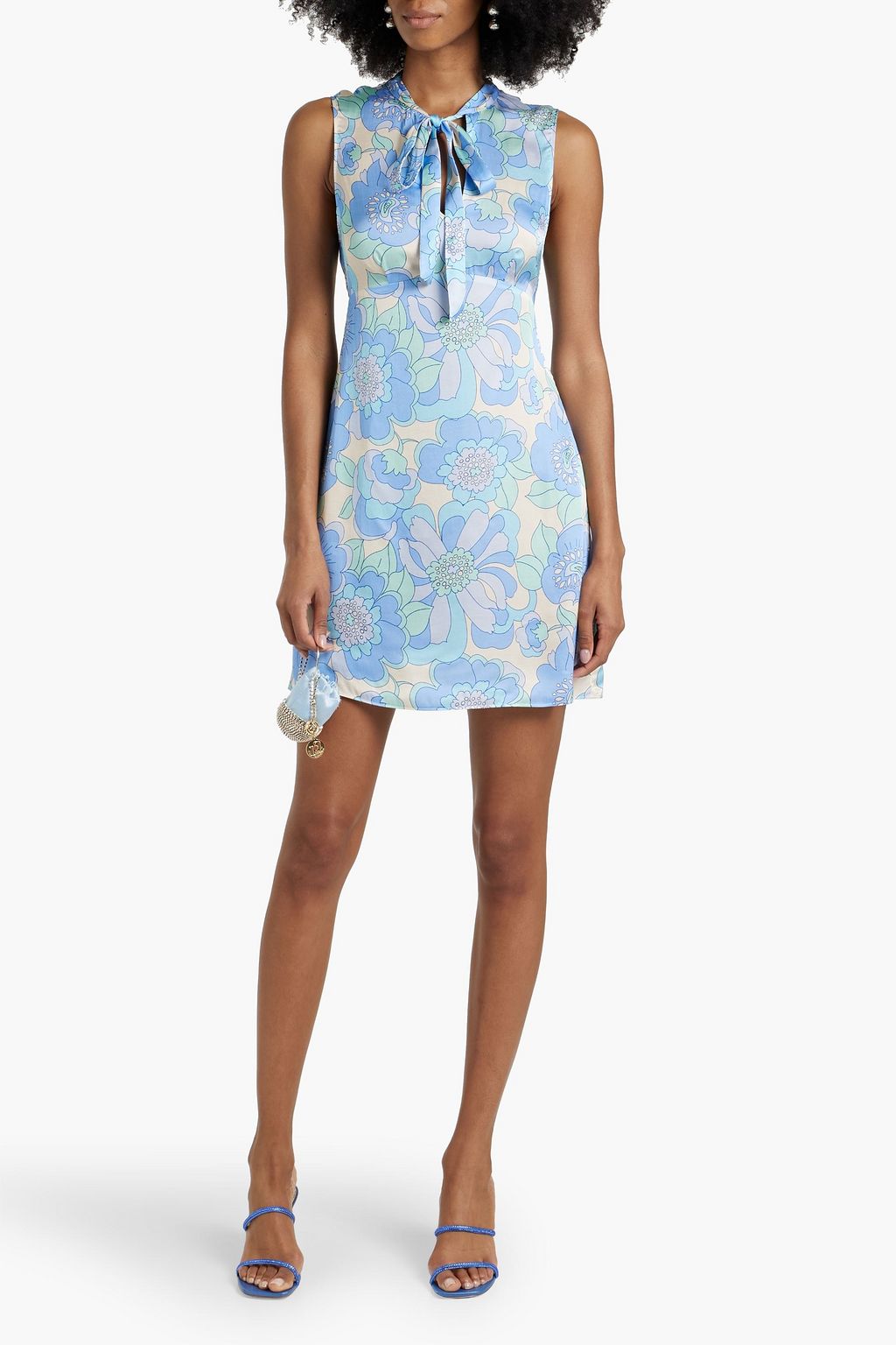 RIXO Nico pussy-bow floral-print satin mini dress