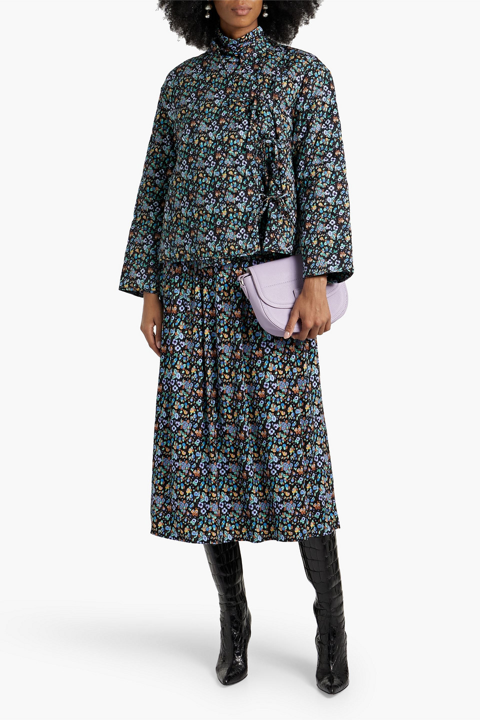 Rixo London Rhae Quilted Floral-print Cotton Jacket In Black