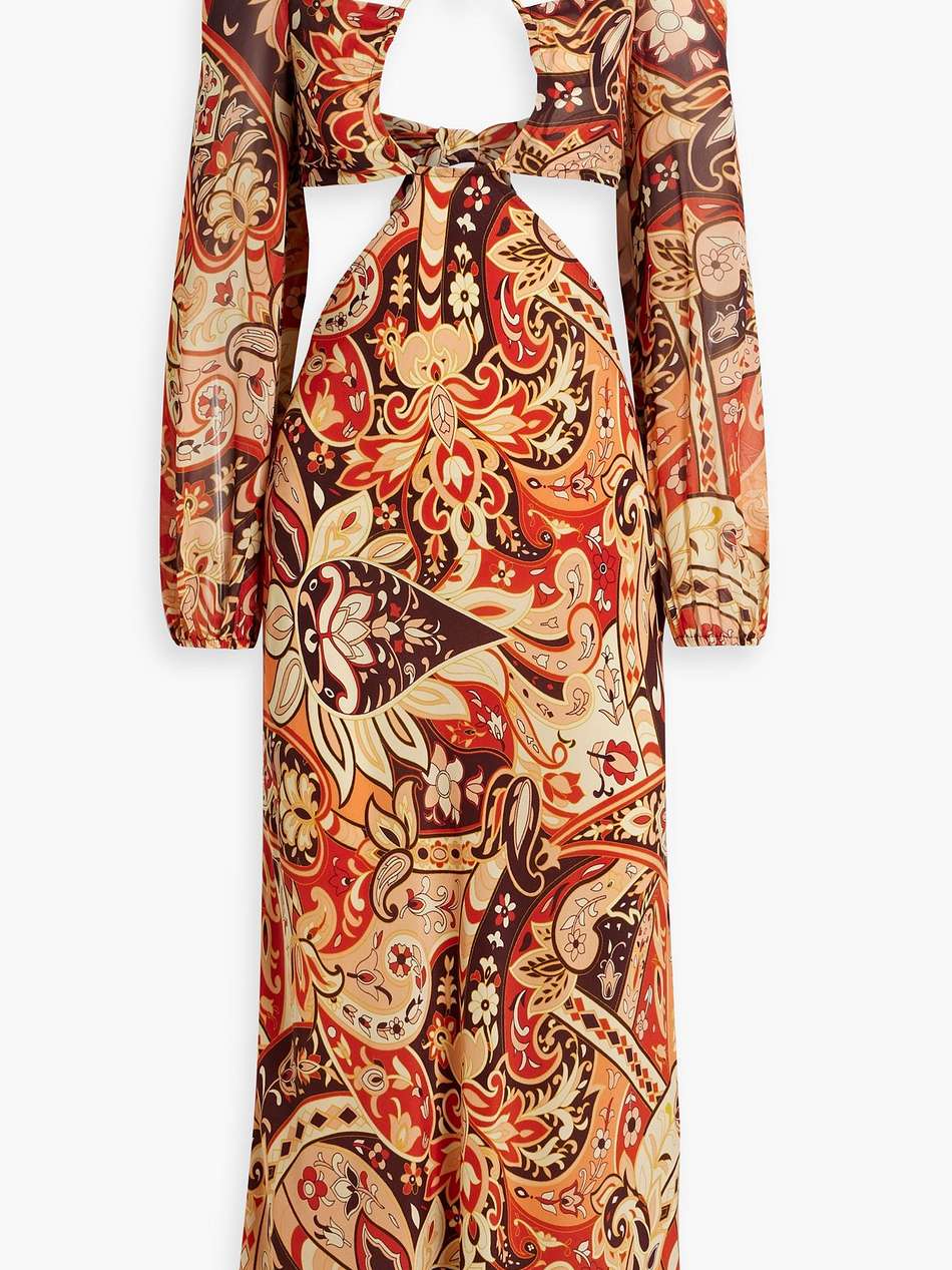 kamilla cutout printed chiffon midi dress