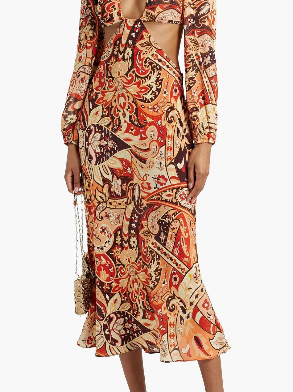 kamilla cutout printed chiffon midi dress