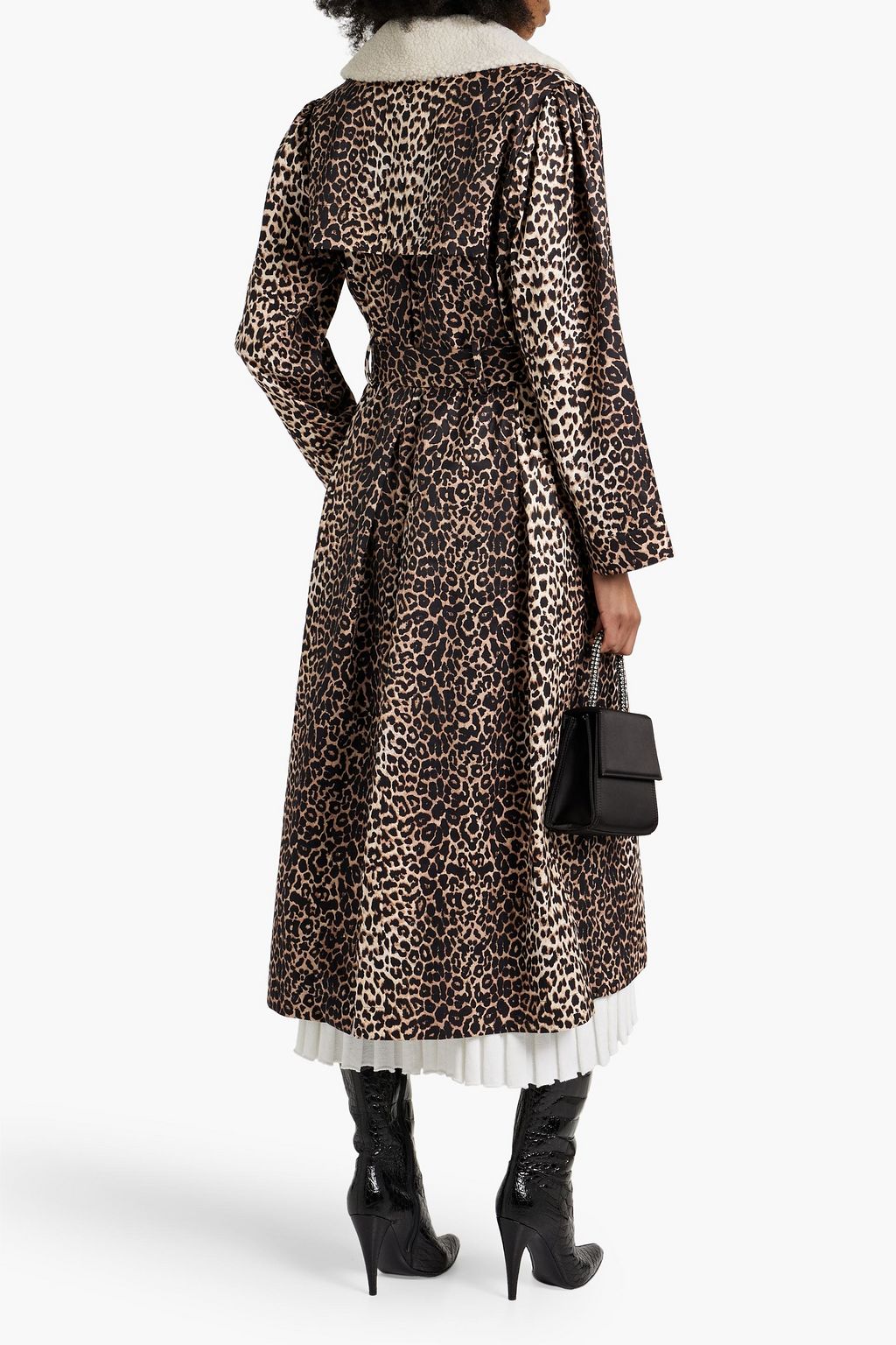 RIXO Cynthia faux shearing-trimmed leopard-print cotton coat