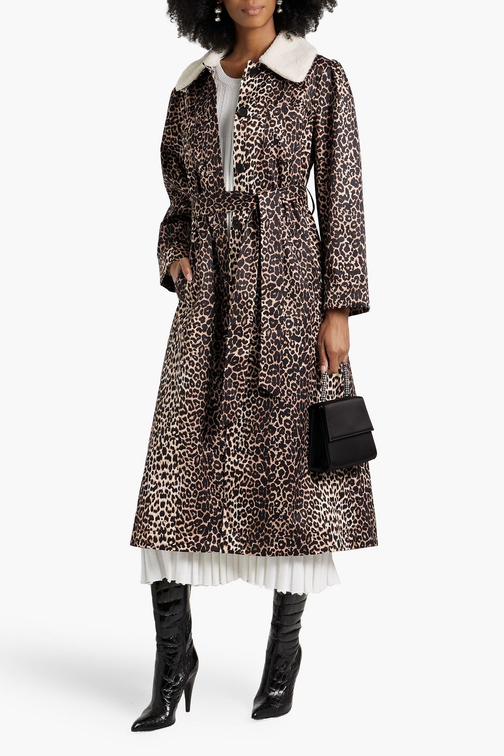 RIXO Cynthia faux shearing-trimmed leopard-print cotton coat