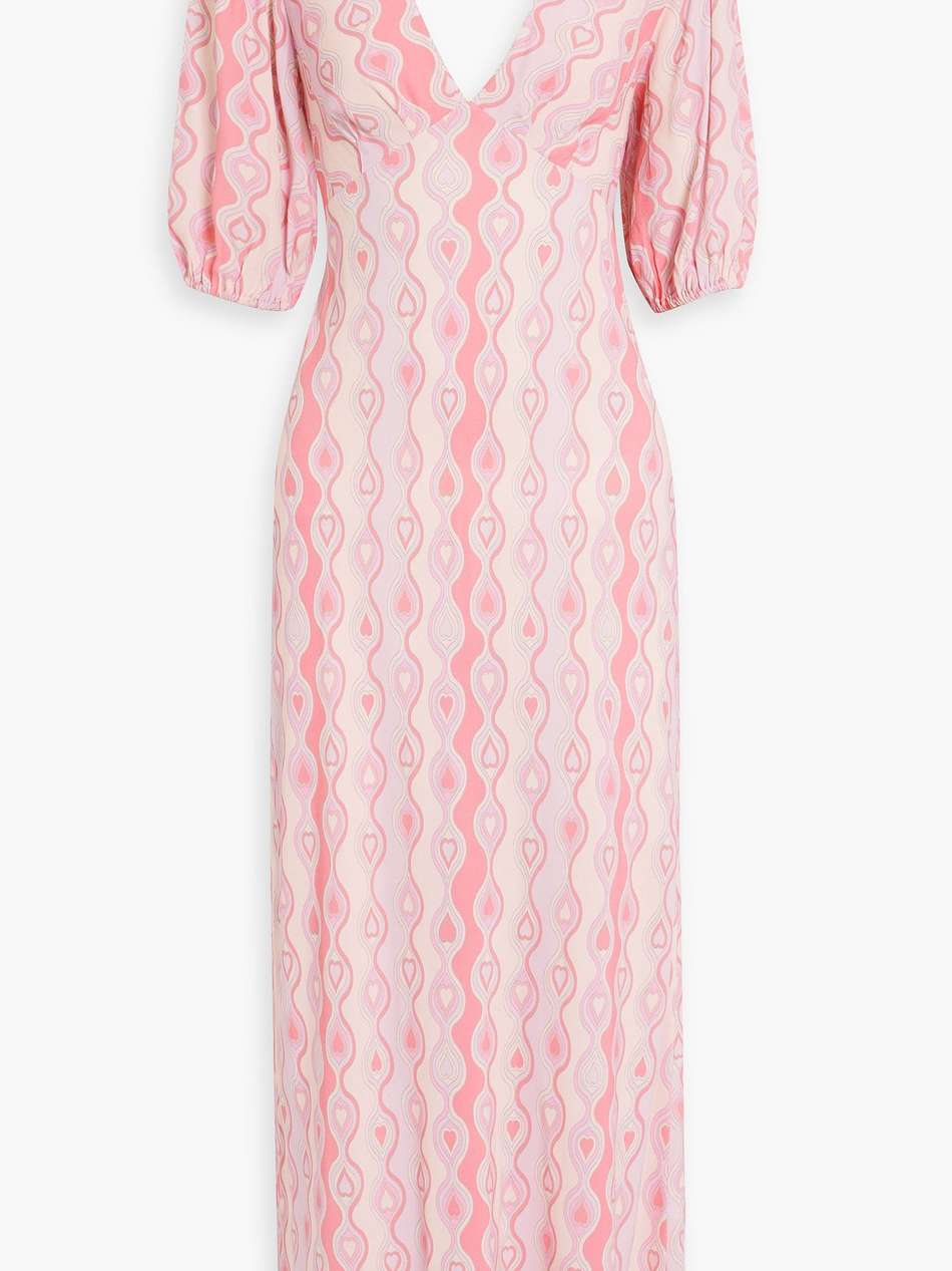 steph gathered printed crepe midi dress