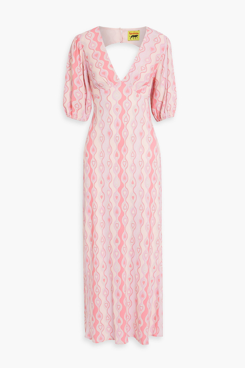 Rixo London Steph Gathered Printed Crepe Midi Dress In Baby Pink