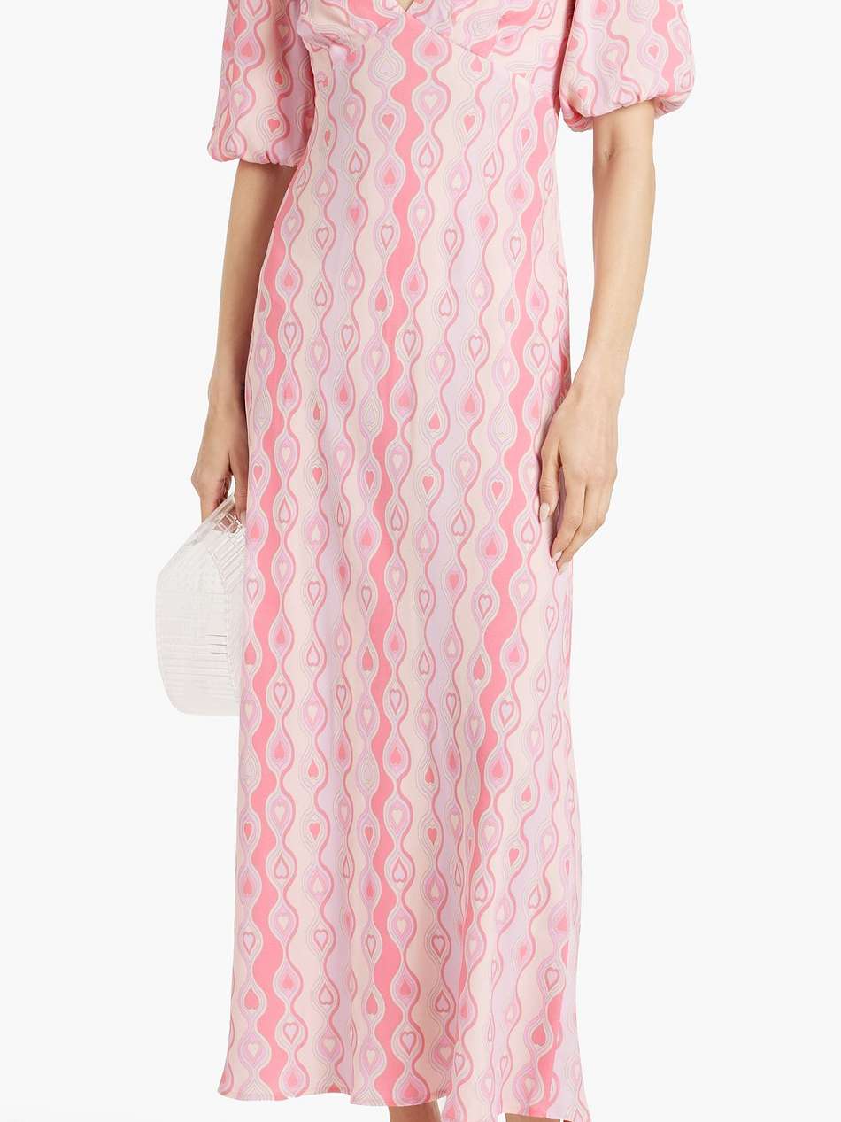 steph gathered printed crepe midi dress