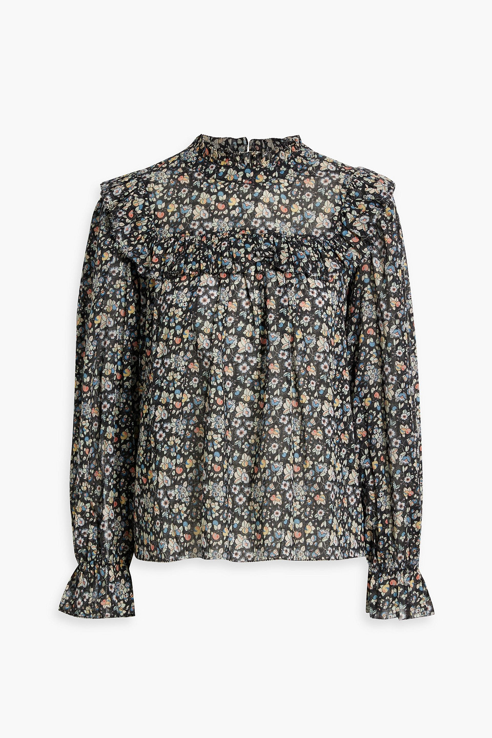 Rixo London Lucinda Floral-print Cotton-voile Blouse In Black