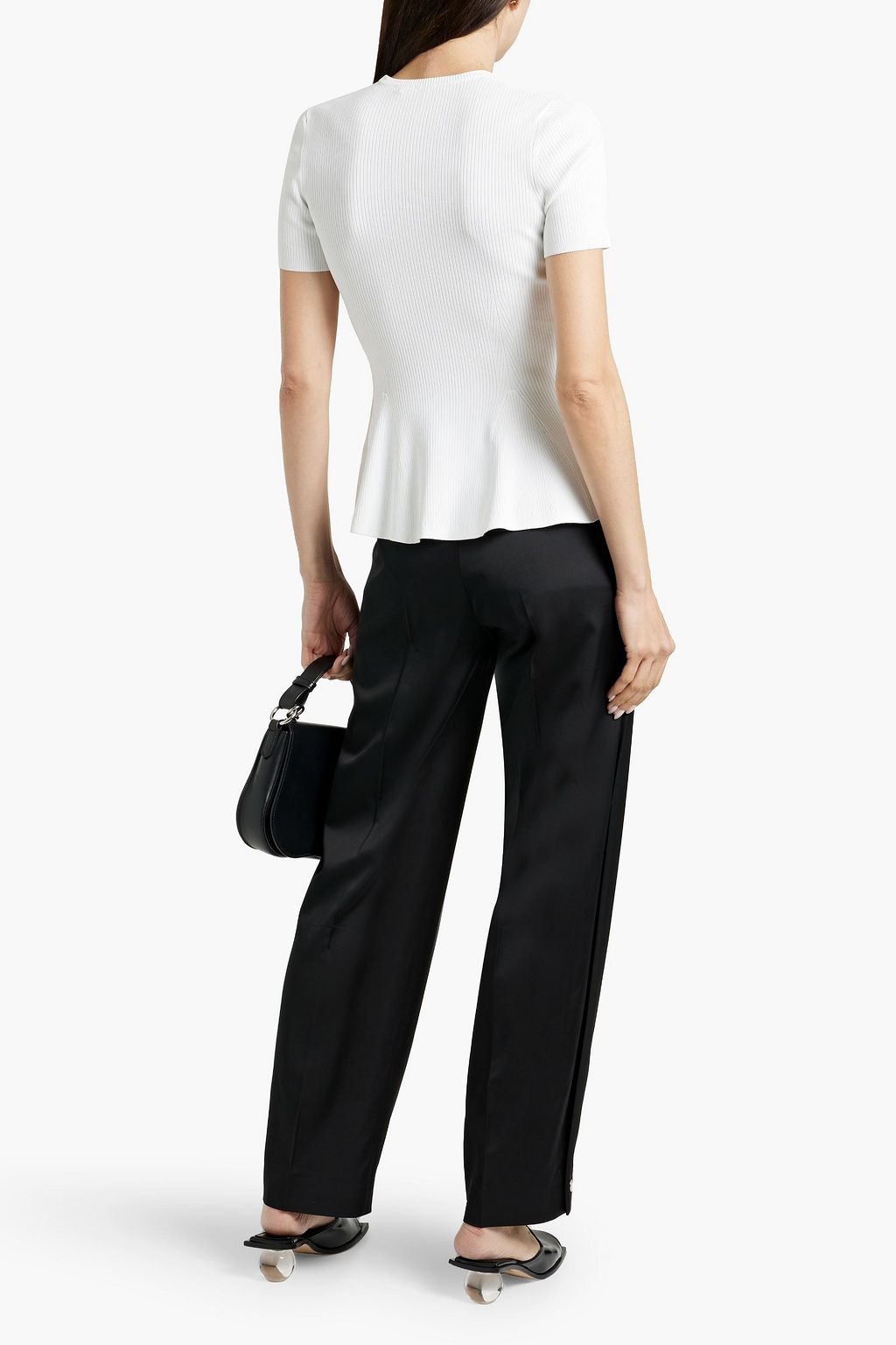 ANOTHER TOMORROW Ribbed-knit peplum top