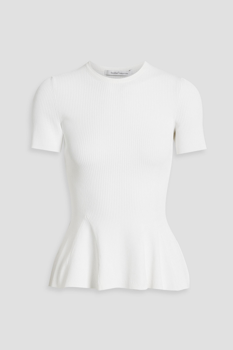 Another Tomorrow Ribbed-knit Peplum Top In White