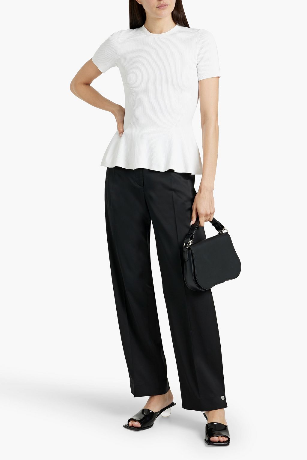 ANOTHER TOMORROW Ribbed-knit peplum top