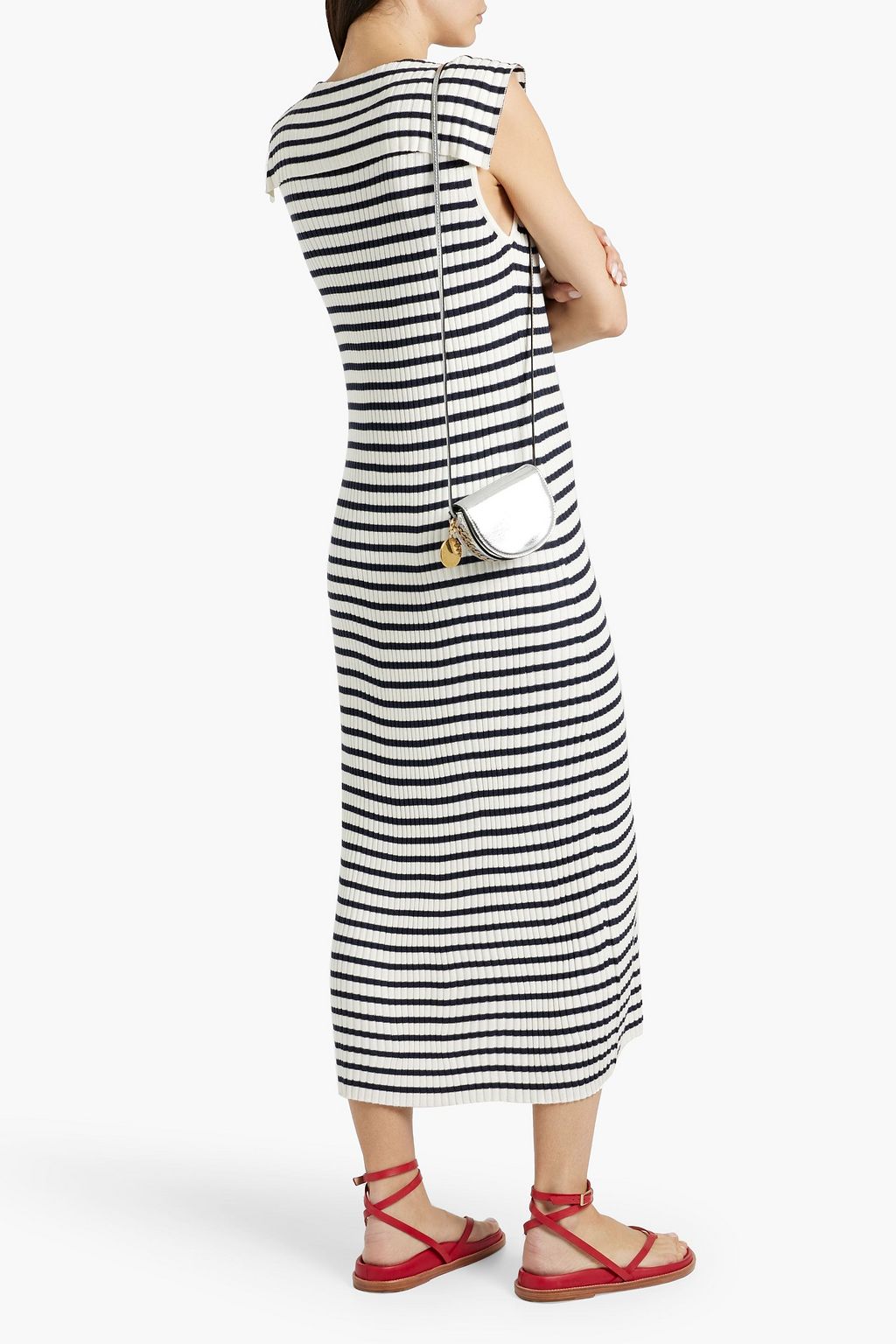 RIXO Antibes striped ribbed-knit midi dress