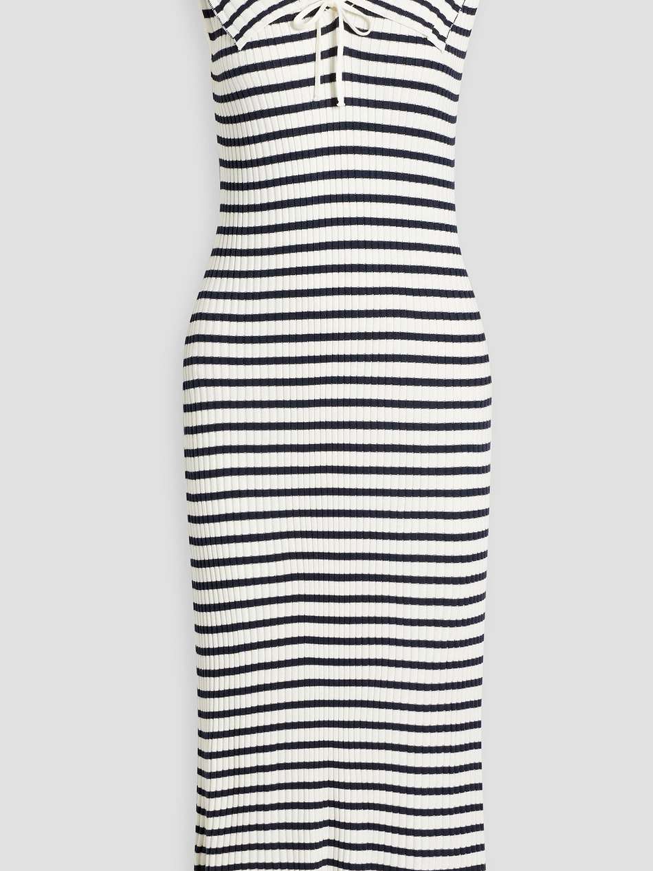 antibes striped ribbed-knit midi dress